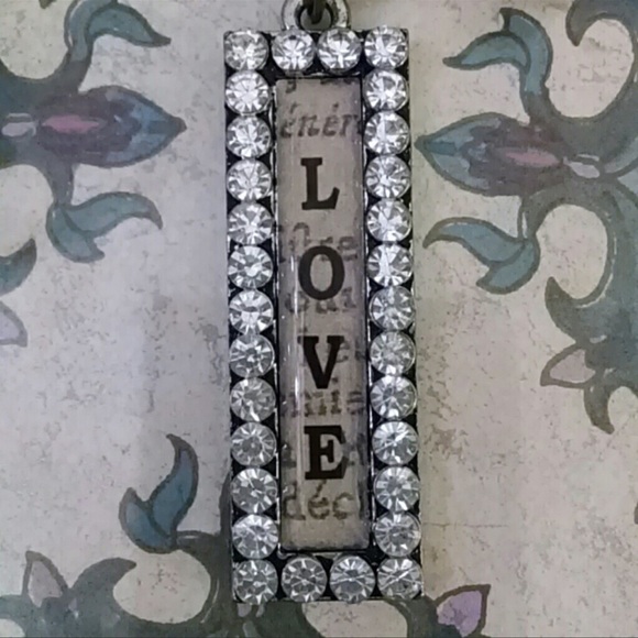 "LOVE" Rhinestone Charm & Real Crystal Brass Key… - Picture 2 of 3